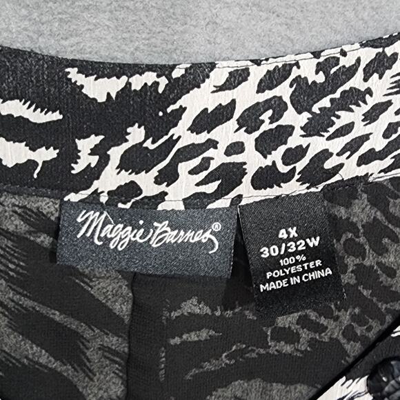 Maggie Barnes Chiffon Blouse 4X Animal Print Bead Embellished Black and White - Picture 6 of 7